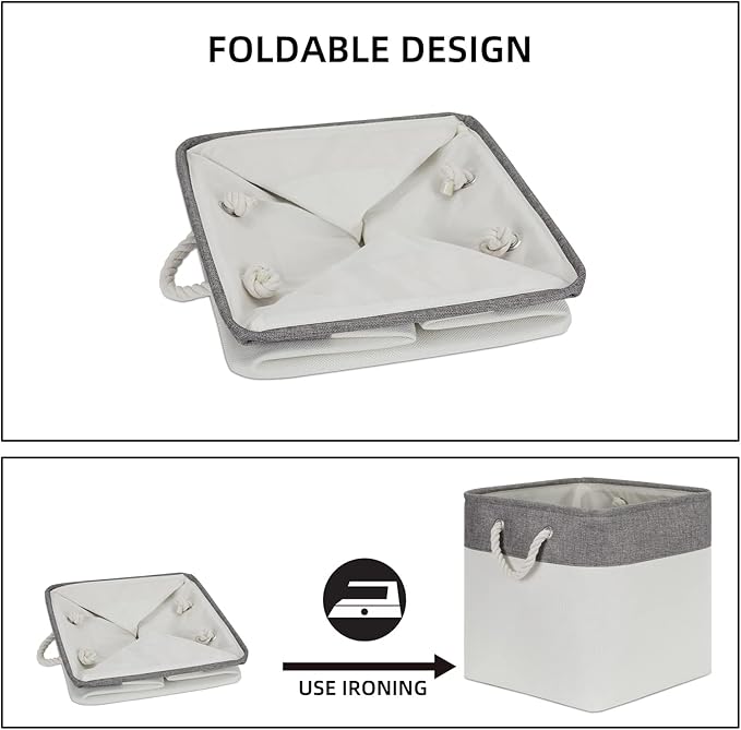 Bidtakay Fabric White Baskets for Shelves Set of 3 Cube Storage Large Organizer Bins 13x13 Closet Storage Bins for Home Office Nursery Collapsible Storage Bins for Organization