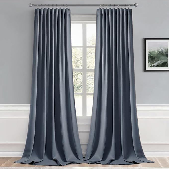 MIULEE Stone Blue Back Tab Blackout Curtains 120 Inch Long 2 Panels Set for Bedroom, Rod Pocket/Pinch Pleated Extra Long Thermal Insulated Living Room Darkening Light Blocking 10FT Drapes