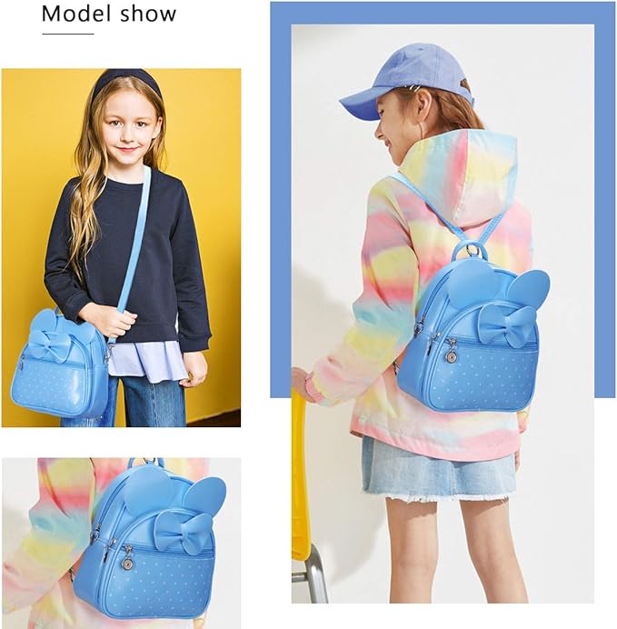 KL928 Girls Bowknot Polka Dot Cute Mini Backpack Small Daypacks Convertible Shoulder Bag Purse for Women