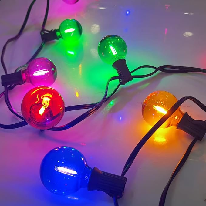 G40 LED Outdoor String Lights,25Ft Globe Multicolor Christmas Decorations String Lights with 27 Shatterproof LED Bulbs, Hanging Outdoor Patio Lights for Outside Backyard Porch Balcony Party- Black