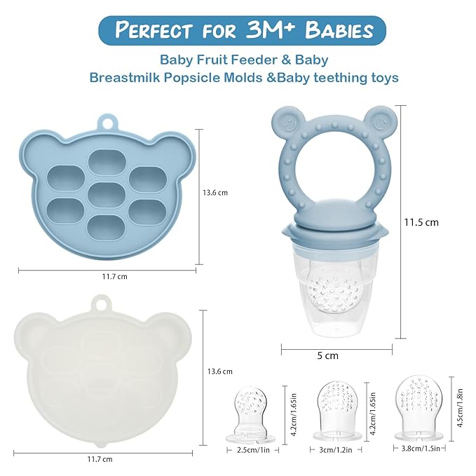 WAJIAYON Baby Breastmilk Popsicle Molds & Baby Fruit Feeder, Infant Food Freezer Tray Storage Containers, Silicone Teething Pacifier Feeder and Teether for Babies,Shower Gifts for Boys and Girls-Blue