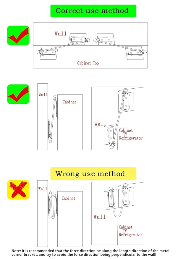 Furniture Anchors 4 Pairs No Drill Heavy Duty Anchors Fridge Lock Adjustable Self-Adhesive Safety Anti Tip Straps for Baby Proofing 220lbs Tension Earthquake Resistant Metal Straps Prevent Falling