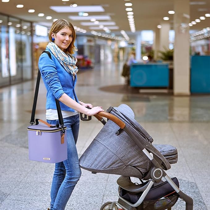 Breastmilk Cooler Bag with Ice Pack Fits 6 Baby Bottles Up to 9 Ounce, Baby Bottle Bag with Shoulder Strap for Nursing Mom Daycare, Violet