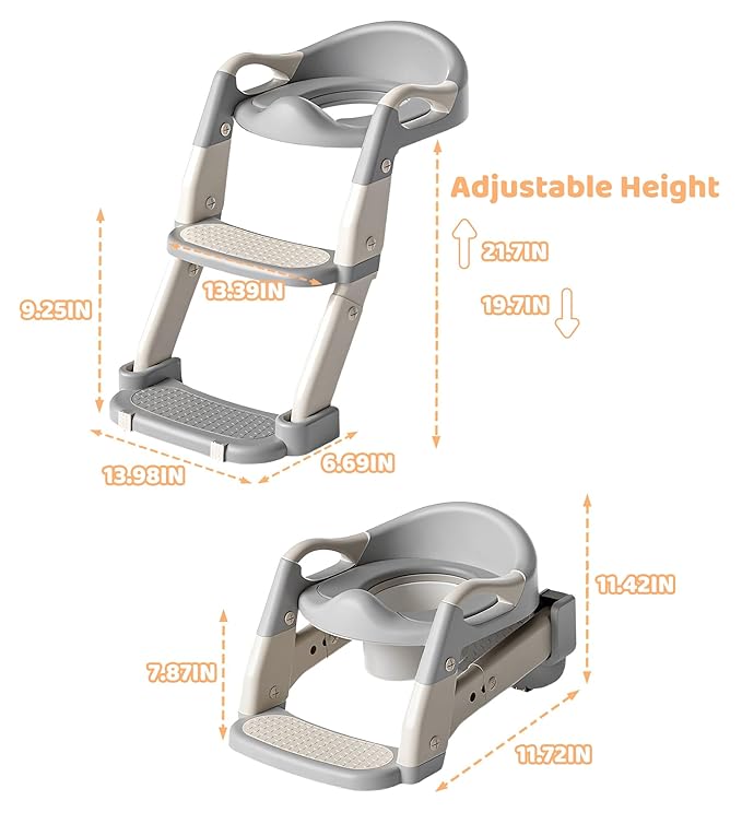 2-in-1 Toddler Potty Training Toilet Seat with Step Stool Ladder – Adjustable Height Potty Chair Urinal for Baby Boys Girls Age 1-3, Foldable Training Potty with Splash Guard & Anti-Slip Feet, Purple