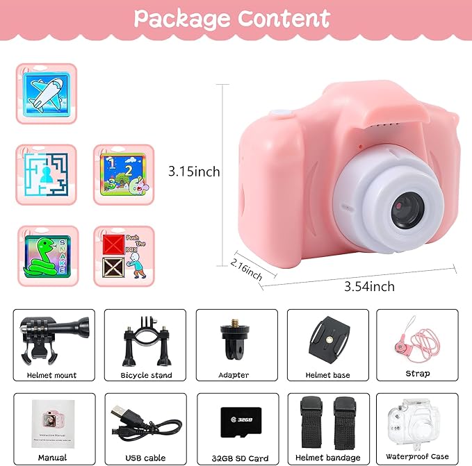 Kids Camera Underwater Waterproof Digital Camera for Kids 2 Inch IPS Screen 1080P HD Kids Video Action Camera for 3 4 5 6 7 8 9 10 Year Old Girls Boys Thanksgiving Christmas Birthday Gift