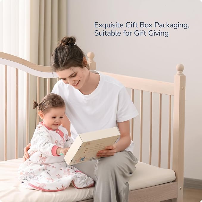 Baby Sleep Sack 3-6 Months, Cotton Detachable Long Sleeve Sleep Sack, 2.5 Tog Toddler Sleeping Sack with Temperature Strips, 2-Way Zipper Wearable Blankets for Newborns, Bunny