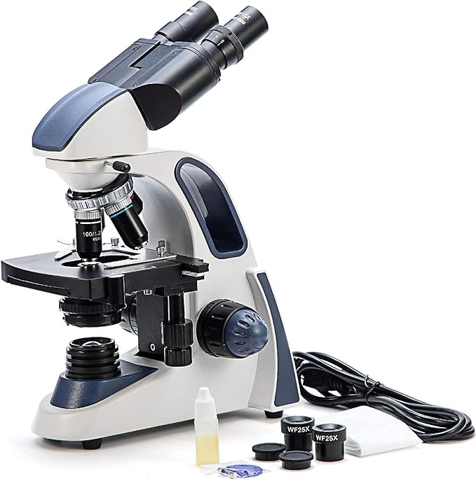 SWIFT SW380B 40X-2500X Magnification, Siedentopf Head, Research-Grade Binocular Compound Lab Microscope with Wide-Field 10X and 25X Eyepieces, Mechanical Stage, Ultra-Precise Focusing