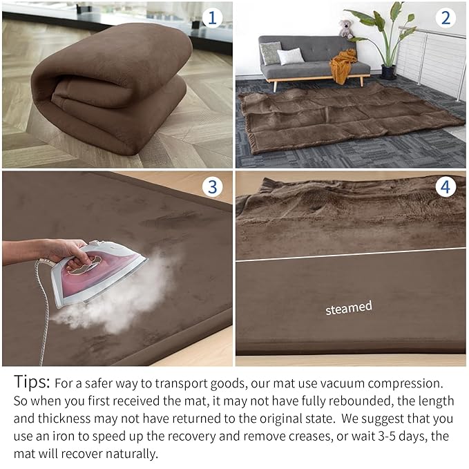 Baby Play Mat for Floor,1.3" Thick Memory foam Tummy Time Mat,79"×158“Extra Large Soft Velvet Nursery Rug,Non Slip Safe for Crawling,Toddlers,Infants,kids,Tatami Style for Living Room(Dark Brown)