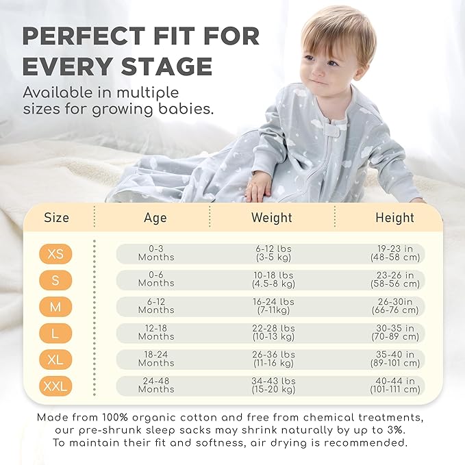 Mama Cheetah Baby Sleep Sack with Sleeves, 0.5 TOG Organic Cotton Wearable Blanket and Two-Way Zipper, Swaddle Transition Long Sleeve Sleeping Bag for Newborn Infant Toddler, 0-6 Months