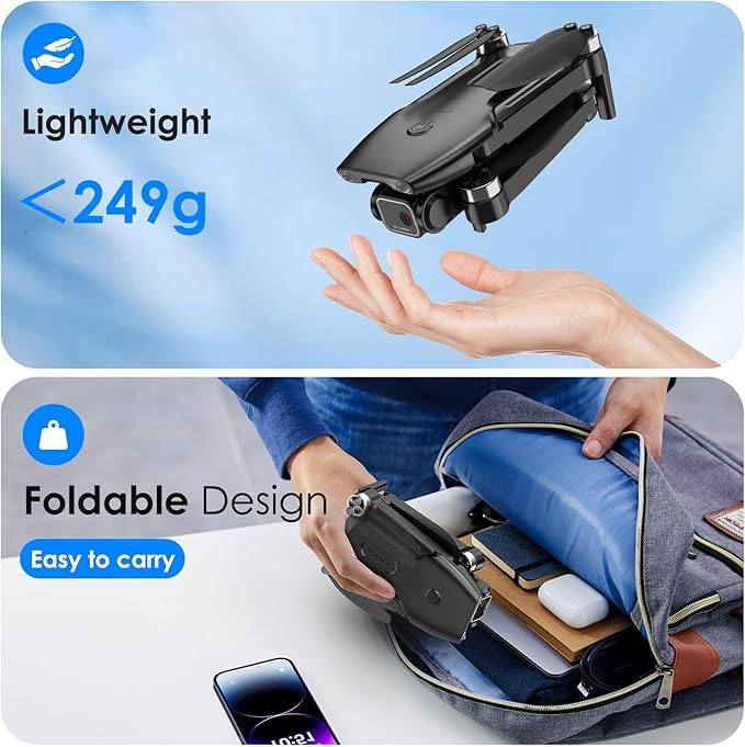 Drone with Camera, 1080P FPV Foldable Drone with Brushless Motor, One Key Take Off/Land, Altitude Hold, 360° Flip, Gravity Control, 2 Batteries, 3 Speeds Mini Drone for Kids Beginners