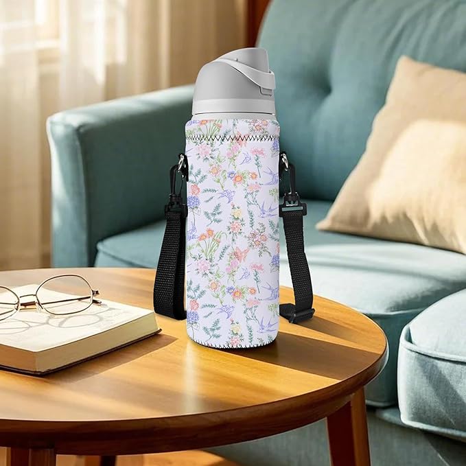 RICHEN Neoprene Water Bottle Carrier Bag with Adjustable Shoulder Strap,Insulated Water Bottle Cover for Stainless Steel/Glass/Plastic Bottles