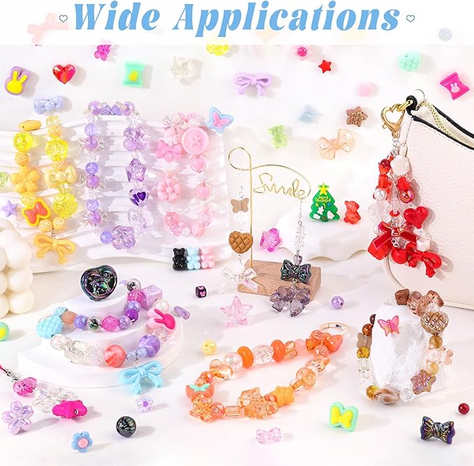 Assorted 170-230PCS Orange Acrylic Beads for Bracelet Making, Flower Bow Butterfly Candy GummyBear Aesthetic Bracelet Charms,Cute Beads for Jewelry Making DIY Necklace Keychain Phone Charm