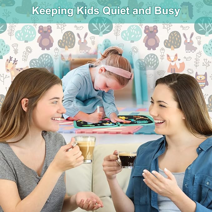 Erasable Doodle Set for Kids - Reusable Magic Drawing Book with 12 Watercolor Pens 14 Page Drawing, Road Trip Car Game Writing Painting Set for Boys and Girls (Foxes)