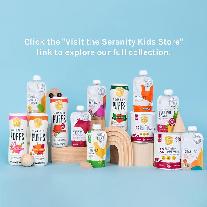 Serenity Kids 6+ USDA Months Organic Carrot Veggie Puree Baby Food Pouches - 3.5 oz Pack of 12 - Organic, BPA-Free & Allergen Free - No Sugary Fruits & No Added Sugar - 3.5 Oz, 12 Pack
