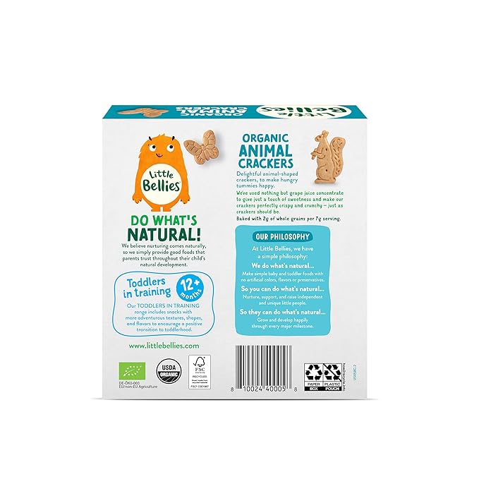 Little Bellies Organic Animal Crackers Toddler Snack (Pack of 5 x 4.58 oz Individual Packs)