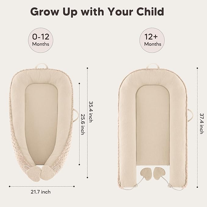 Baby Lounger - Infant Lounger Pillow for Newborn 0-24 Months, Soft, Breathable & Portable Baby Lounger Pillow for Boys & Girls, Cozy Baby Floor Seat for Home & Travel (Beige)
