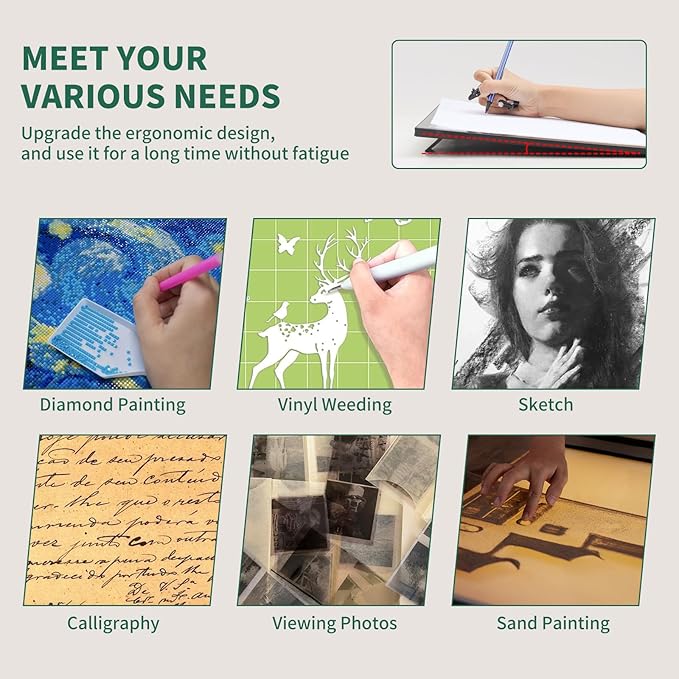 HIUKCOLED A3 Built-in Tilt Stand Light Tracing Box, 6-level๏ผStepless Dimmable Adjustable Brightness Light Pad with 3 Colors,Battery Powered LED Light Board for Drawing,Diamond Painting,Sketching,X-Ray