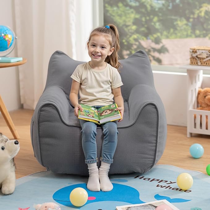 HOMMPA Bean Bag Chair for Kids Stuffed Toddler Bean Bag Sofa with Pocket Filler Cat Shaped Bean Bag Chair Boys and Girls Baby Lazy Floor Sofa Chair for Gaming Reading Playing Grey