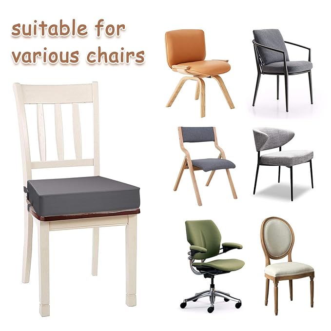 Toddler Booster Seat for Dining Table, PU Washable Double Safe Straps Non-Slip Bottom Booster Seat Dining Toddler, Portable Travel Increasing Cushion (Grey)