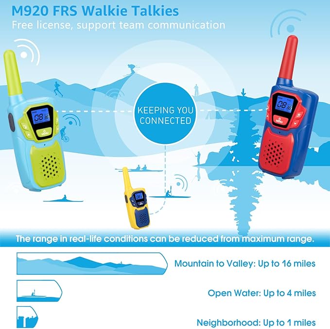 Walkie Talkies for Kids Adults Long Range Rechargeable 3 Pack, FRS 2 Way Radio Toy for 3-12 Year Old Boys Girls Toddlers, Shockproof NOAA Walkie-Talkie 4 Miles for Family Camping Skiing Cruise