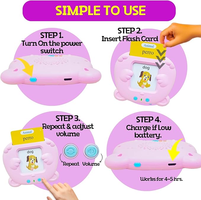 ZeenKind Spanish & English Talking Flash Cards with 510 Sight Words for Toddlers 3 4 5 6 Years Old, Learn Spanish for Kids, Audible Pocket Speech Early Learning Bilingual Flashcard Toys, 255 Cards.