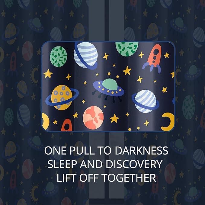 Kids Space Rockets Blackout Curtains - 100% Blackout, Thermal Insulated, Noise Reducing, Perfect for Kids Room and Nursery, 2 Panels (Color Pop Rockets, W52×L84)