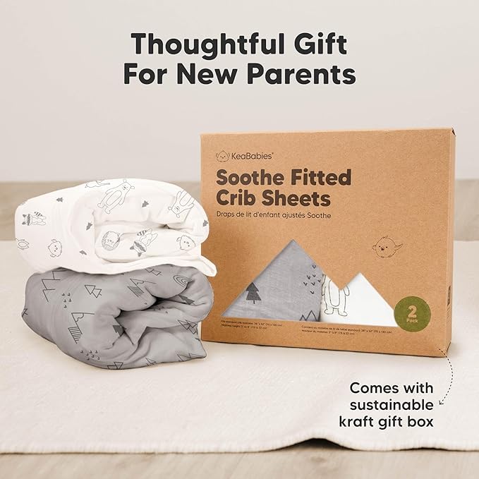 KeaBabies 2-Pack Organic Crib Sheets for Boys, Girls - 52x28 Fitted Crib Mattress Sheet Neutral, Breathable Jersey Cotton Cover for Baby Bed, Toddler Mattress, Soft & Cute Prints (Lune Mystic)