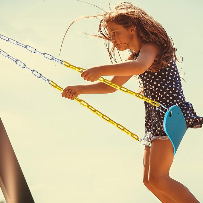 PACEARTH Swing Seat Support 660lb with 68.9 inch Anti-Rust Chains Plastic Coated 23.6 inch Tree Hanging Straps and Locking Buckles Outdoor Playground Tree Swing-Sky-Blue