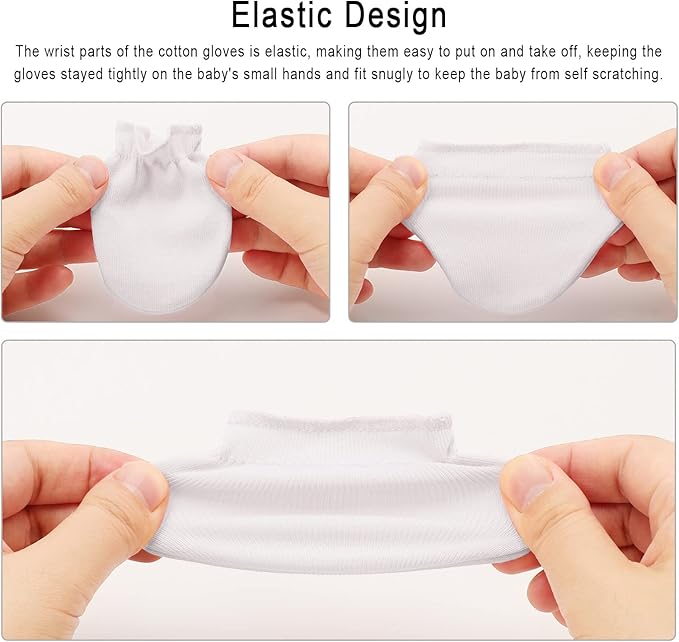 Newborn Baby Mittens No Scratch Cotton Elastic Wrist Gloves Infant Toddler Mittens for Baby Boy Girl 0-6 Months
