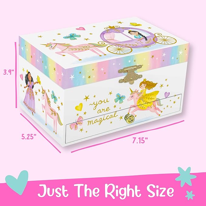 Musical Princess Kids Jewelry Box - Girls Jewelry Box with Mirror, Princess Gifts for Little Girls, Unicorn Toys for Girls Age 4-6