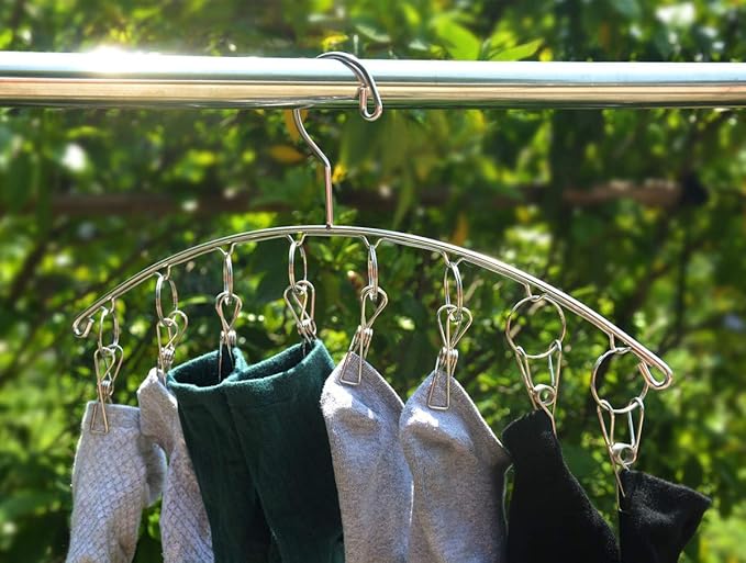 DurReus Reusable Stainless Steel Drying Rack Laundry Drip Hanger 8 Clips Closet Organizer for Hanging Lingerie,Underwear,Clothes Disapers,Mitten,Socks,Hats,Bras,Skirts,Scaf