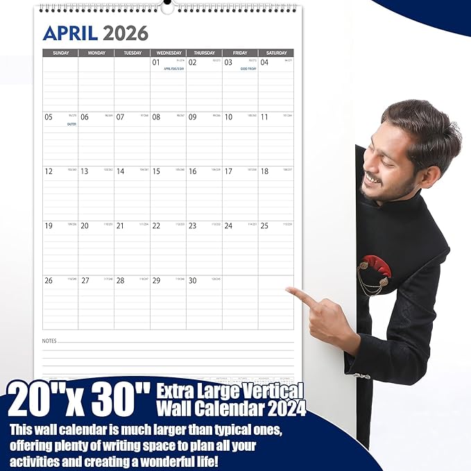 GuassLee Extra Large Wall Calendar 2025-26, 20"x 30" Gaint Vertical Wall Calendar 2025, Jun. 2025 to Dec. 2026, 19-Month Paper Hanging Planner Wall with Julian Date for Office Home