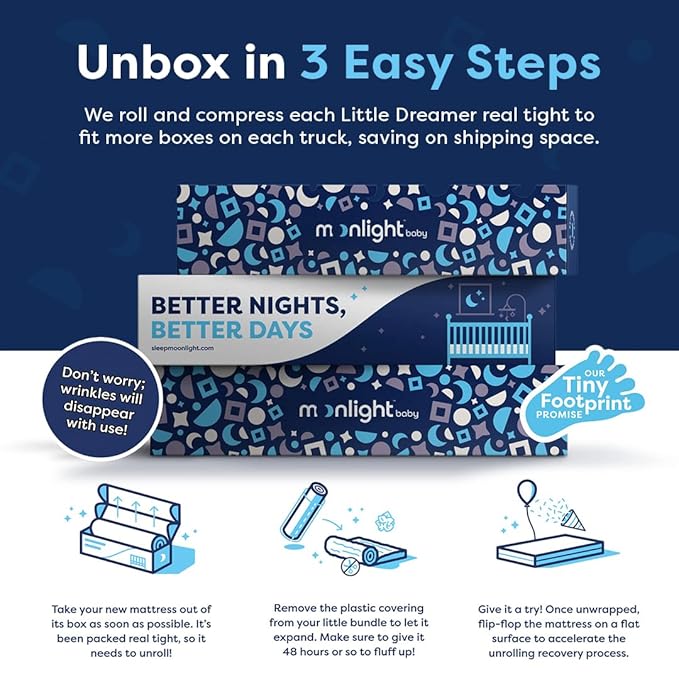 Moonlight Slumber Luxury Dreamer Mini Crib Mattress – Dual-Sided Baby and Toddler Mattress with CoolGel Foam, Waterproof and Hypoallergenic Cover, 5" Foam, Mini Crib Size, 24x38x5, Made in USA