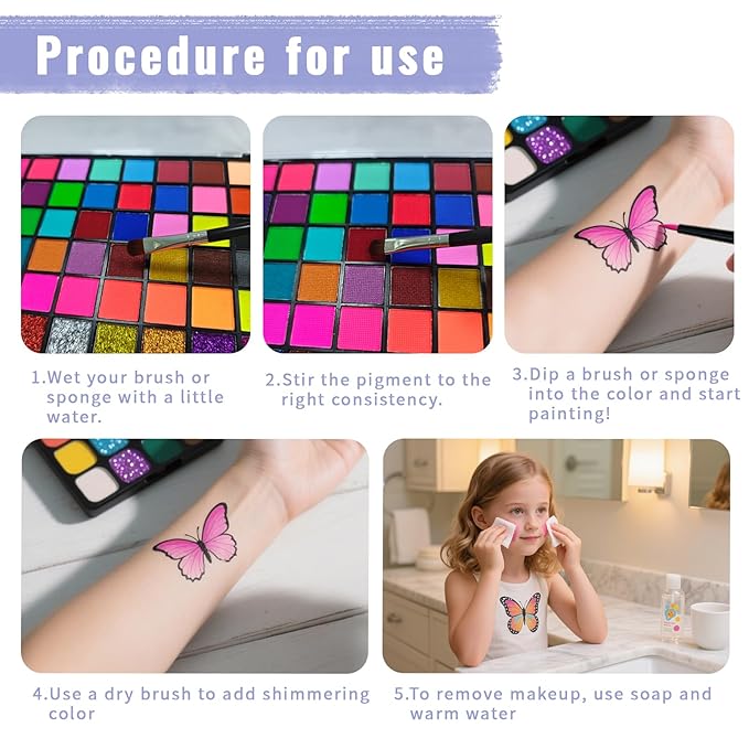 Face Painting Kit, 54 Colors Water Activated Face Paint Palette with Stencils, Brushes, Gems for Halloween Makeup, Parties, Carnival, School Event & Festivals