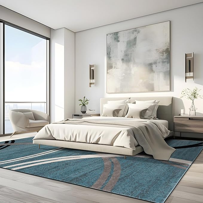 Rugshop Modern Wavy Circles Design Area Rug 8'8" x 12' Blue