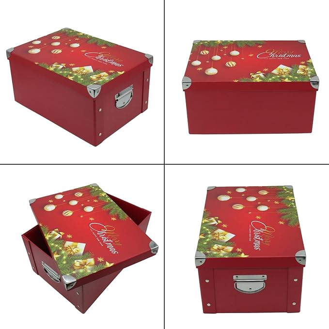 GUOZI Collapsible Storage Box, Decorative Memory Box with Lid & Metal Reinforced Corners, Cardboard File Bin with Handles, Organizer Gift Box for Keepsake Toy Photos Office Nursery Wardrobe Bookshelf