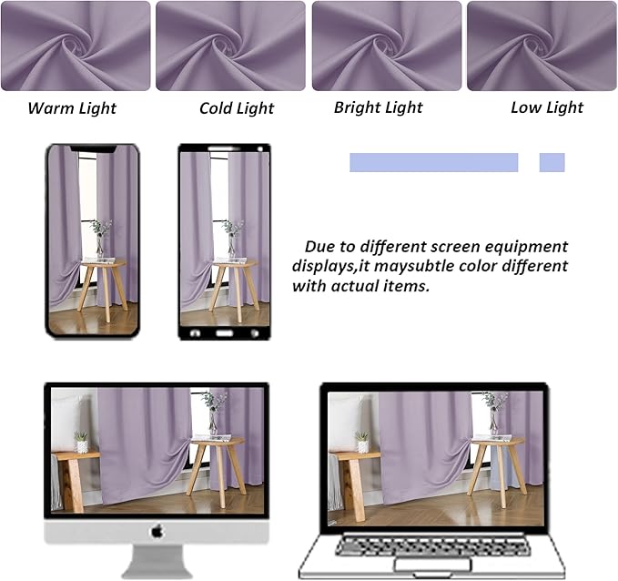 Simplebrand Ava Lilac Short Blackout Curtains for Bedroom 45 Inches Long 2 Panels Set, Solid Thermal Insulated, Energy Saving Window Treatment Curtains Blackout Drapes, W40 x L45 Inch, Lilac