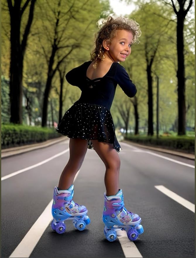 Nattork Kids Roller Skates for Girls Boys Kids, 4 Sizes Adjustable Quad Skates Butterfly and Flower with All Light up Wheels - Birthday Gift for Indoor Outdoor Sports