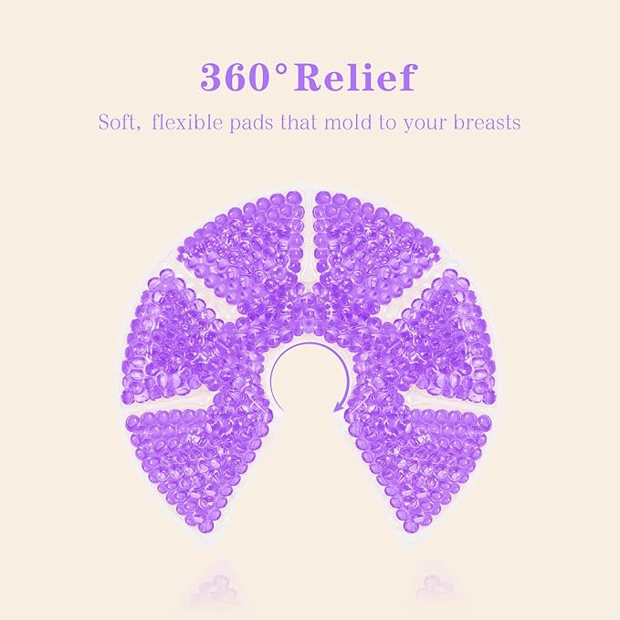 Hot/Cold Breast Gel Bead Ice Packs Breast Cooling/Heat Pads Relief for Breastfeeding, Nursing Pain, Mastitis, Engorgement, Swelling, Plugged Ducts | Boost Milk Let-Down & Production,2 Pack (Purple)
