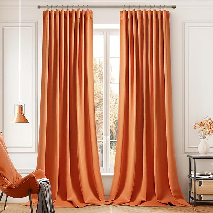 MIULEE Orange Back Tab Blackout Curtains 96 Inch Long 2 Panels Set for Living Room Bedroom, Rod Pocket/Pinch Pleated Long Fall Thermal Insulated Room Darkening Light Blocking Floor to Ceiling Drapes