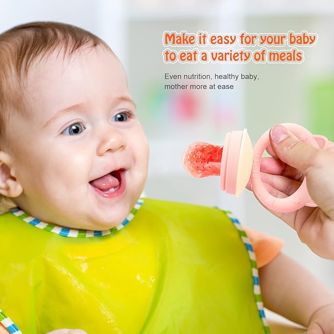 Baby Solids/Frozen Fruit Feeder Pacifier, Infant Teether Toy 4M+, BPA-Free Silicone Pouch & Nipple, Safely Introduce Solids, Teething Relief, 2-Pack (Pig Lulu - Blue Pink, S/M/L)