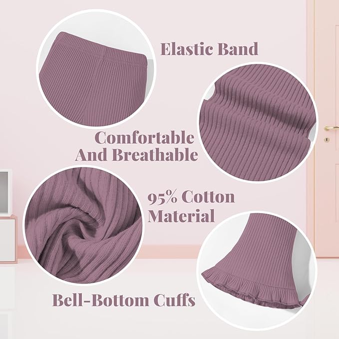 Neutocd Toddler Baby Girl 2-Pack Pants Bell Bottom Infant Baby Girl Solid Ribbed Cotton Leggings