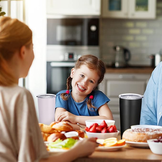 VEGOND 20oz Tumbler Bulk with Lid and Straw 6 Pack, Stainless Steel Vacuum Insulated Tumbler, Double Wall Coffee Cup Travel Mug, Black