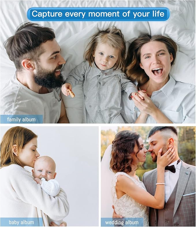 popotop Photo Album Self Adhesive with Picture Display Window,60 Pages DIY Scrapbooking Supplies Kit for 4x6 10x12 Picture,Linen Cover Memory Book for Baby Wedding, with Scraper and Metallic Pen