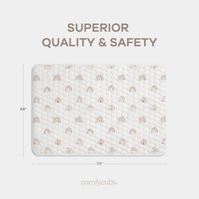 Comfy Cubs Rectangle Kids Play Mat - Medium 48 x 72 inches Soft Quilted Baby Floor Mat with Non-Slip Bottom - Plush Design for Toddlers Playtime and Relaxation - Comfortable and Durable - Rainbow