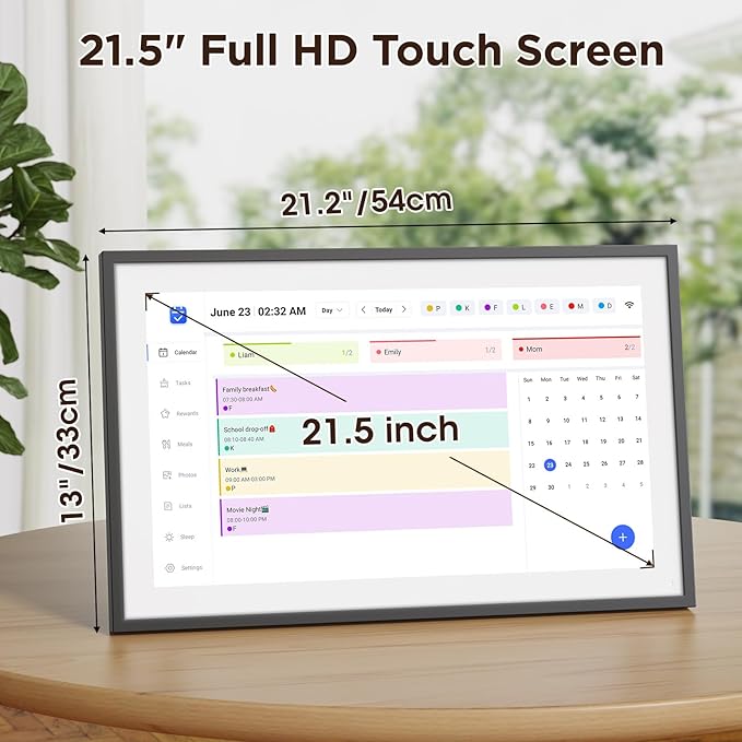 LOOFII 21.5" Smart Digital Calendar – 1920×1080 Full HD Touchscreen Family Planner & Calendar with Chore Chart & Meal Planner, Wall-Mountable (Black White)