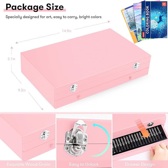 iBayam Arts and Crafts Gifts for Kids 6-14 Year, Teens Girls Christmas Gifts, 150-Pack Art Set Kits with 2 Sketch Pads, Coloring Book, 24 Colored Pencils, 24 Oil Pastels, 24 Watercolor, 60 Crayons