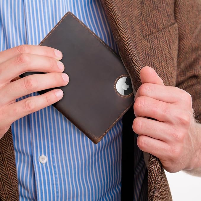 Polare Luxury RFID Blocking Leather Passport Holder Travel Wallet For Men and Women (Dark Brown with AirTag Slot)