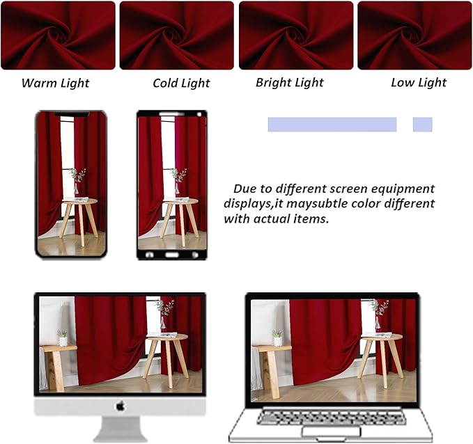Simplebrand Ava Red Blackout Curtains for Bedroom 63 Inch Length 2 Panels Set, Nursery Thermal Insulated Energy Saving Rod Pocket Window Treatment Curtains Blackout Drapes, W40 x L63 Inch, Red