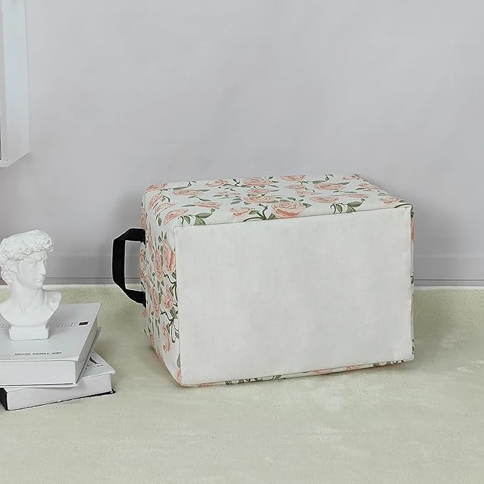 LANGYASHAN Rectangular Storage Bin Collapse Canvas Fabric Cartoon Storage Basket with Handles for Organizing Home Kitchen Boys and Girls Toys Office Closet Shelf Baskets (Rec Champagne Rose)